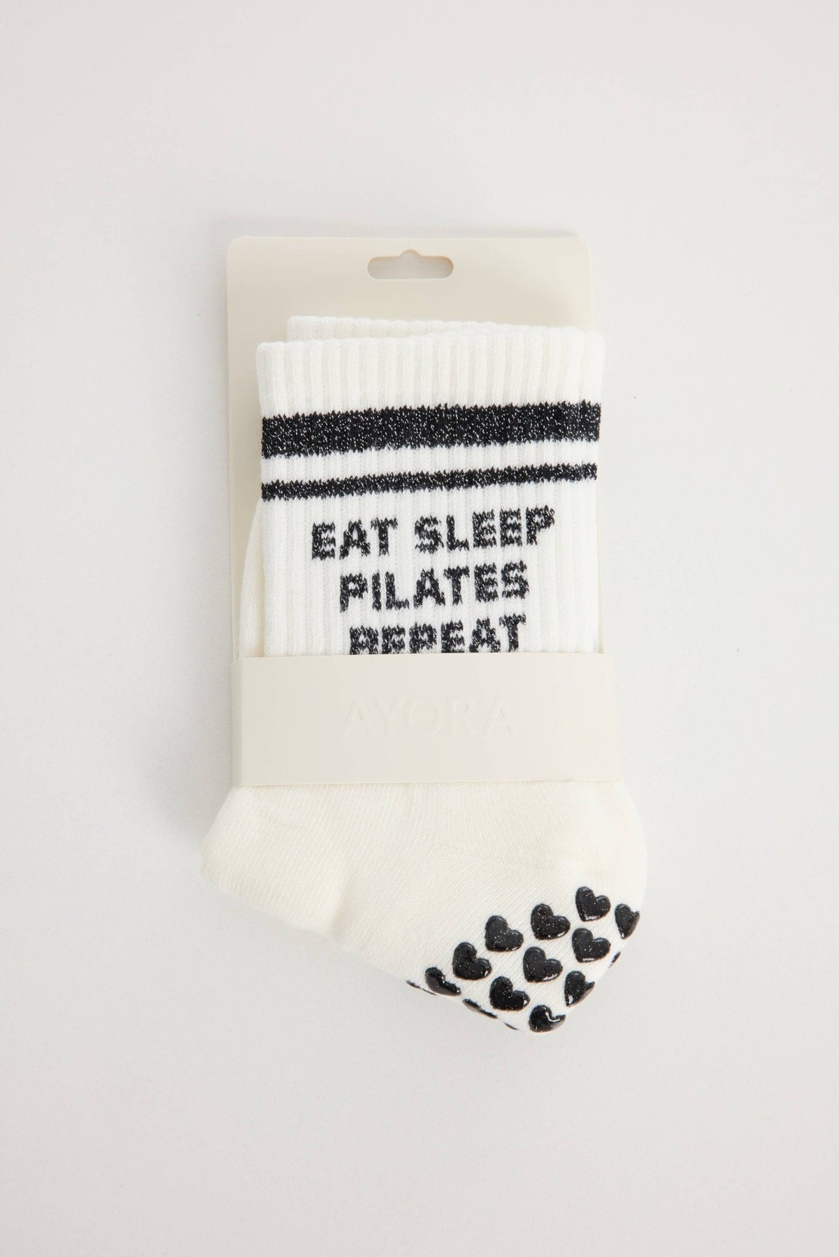 Chaussettes Grips "Eat Sleep Pilates Repeat" Stripe – Noir - Yoga Searcher