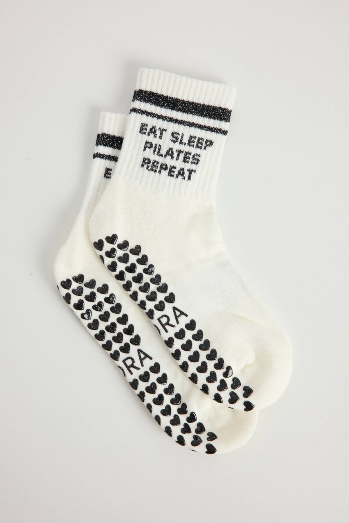 Chaussettes Grips "Eat Sleep Pilates Repeat" Stripe – Noir - Yoga Searcher
