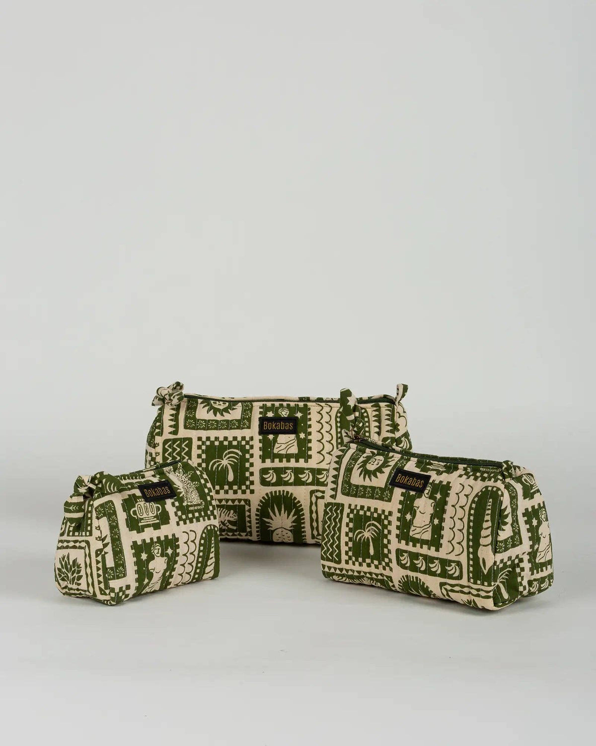 La trousse de toilette matelassée en coton Art vert - Large- Yoga Searcher