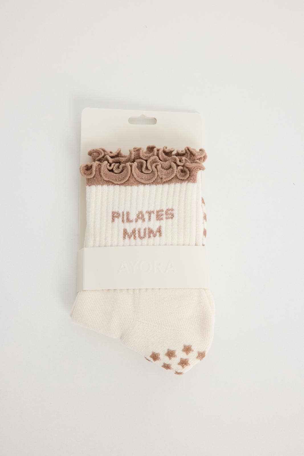 Chaussettes Grips "Pilates Mum" Frizzy – Beige - Yoga Searcher