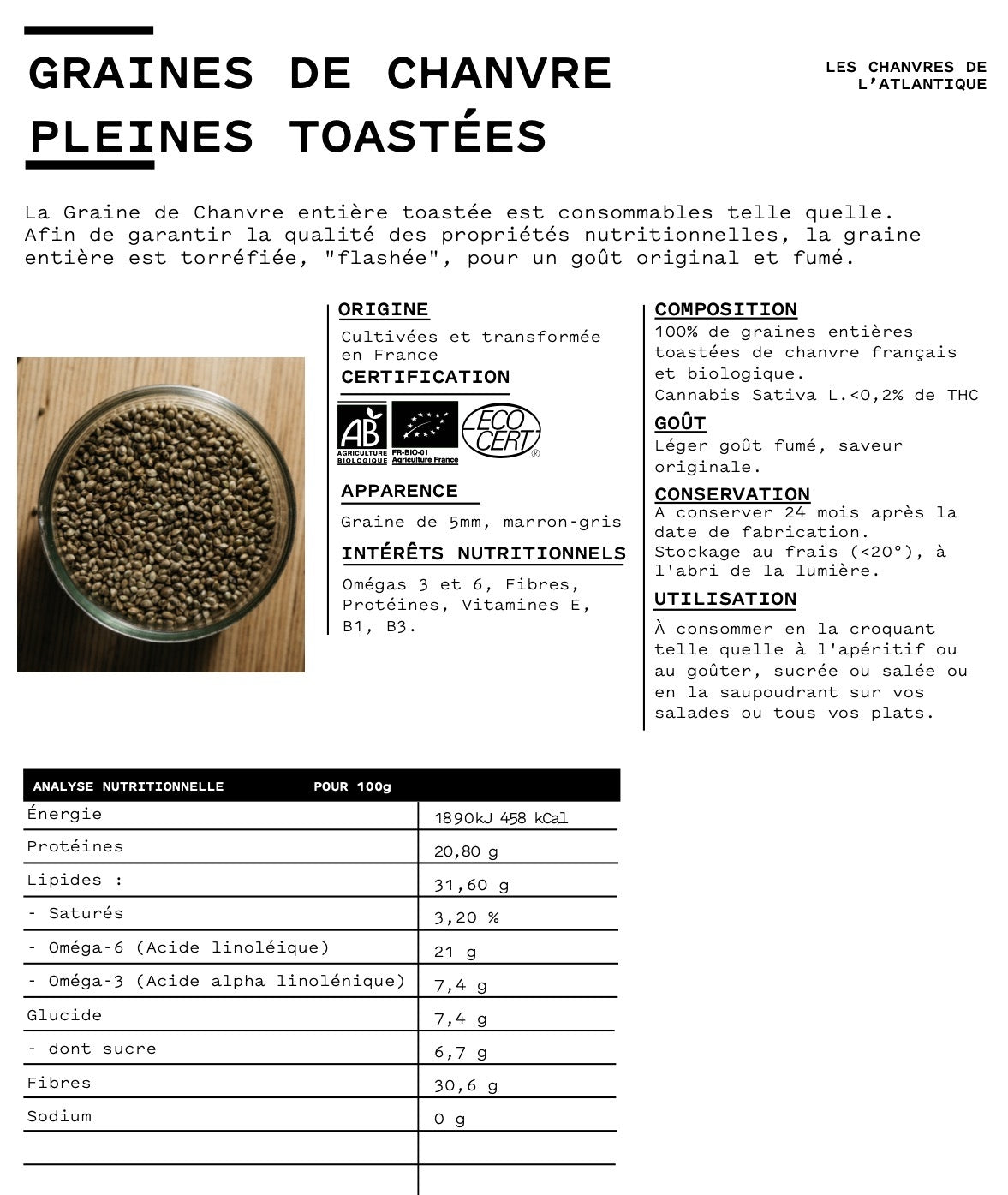 Graines de chanvre toastées