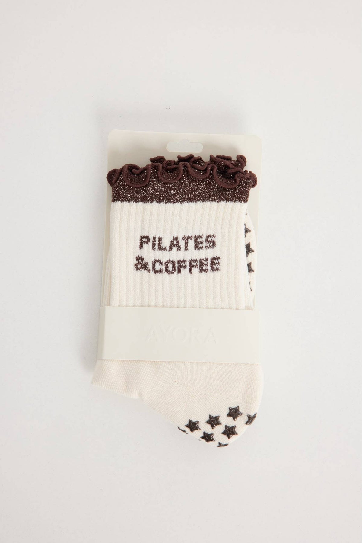 Chaussettes Grips "Pilates and Coffee" Frizzy - Marron - Yoga Searcher